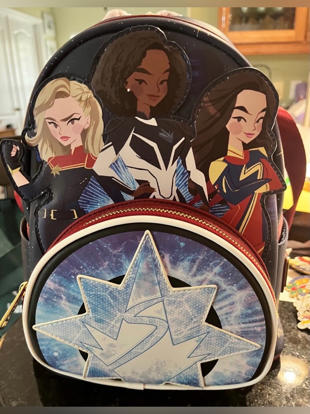 Girls of Marvel-Inspired Blue & Red Character LoungeFly Mini Backpack